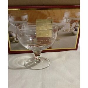 LENOX 'HOLIDAY RIBBONS' FOOTED COMPOTE/ DESSERT GLASSES SET OF 4 EXCELLENT NIB